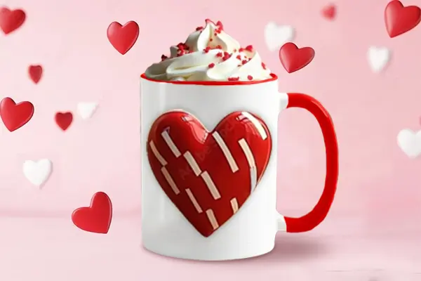Vizons Design 3D red heart on red and white coffee mug for Valentine's Day gift