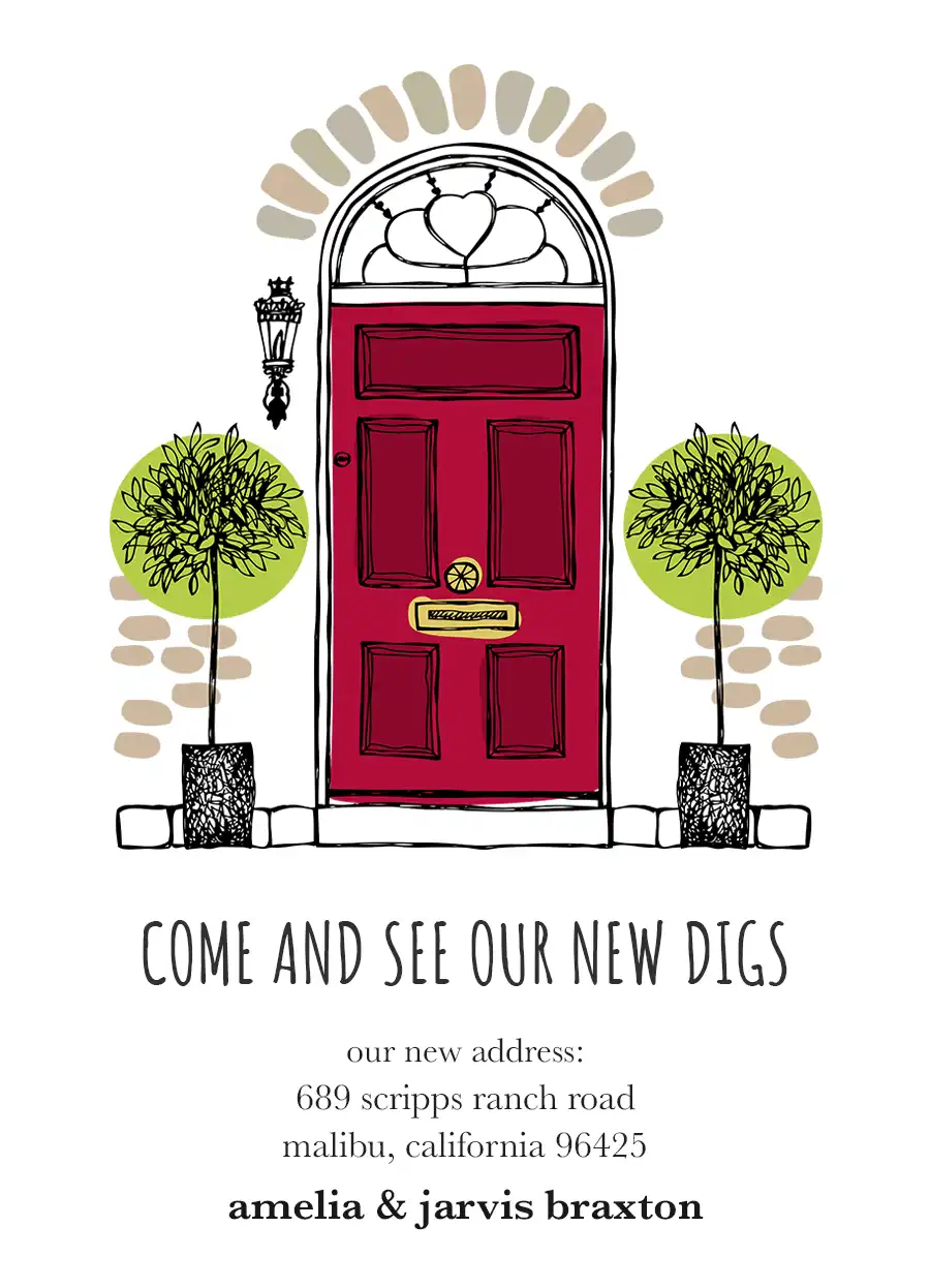 Red Door New House Announcement Personalized Cards and Gifts | Vizons Design