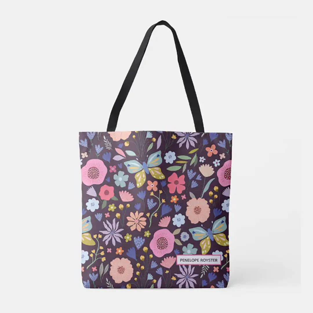 Vizons Design Floral & Plum Name Tote Bag
