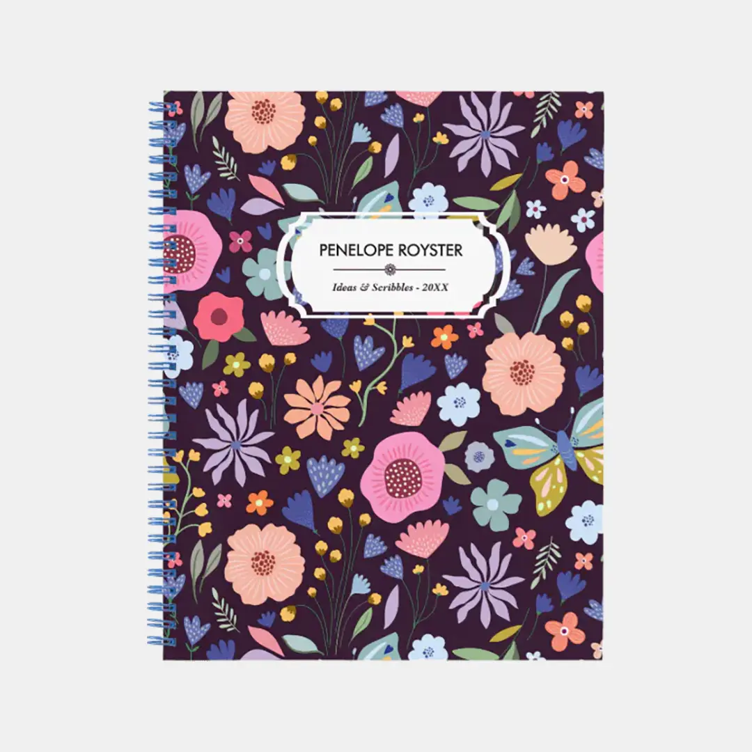 Vizons Design Pastels & Plum Floral Pattern Name Notebook