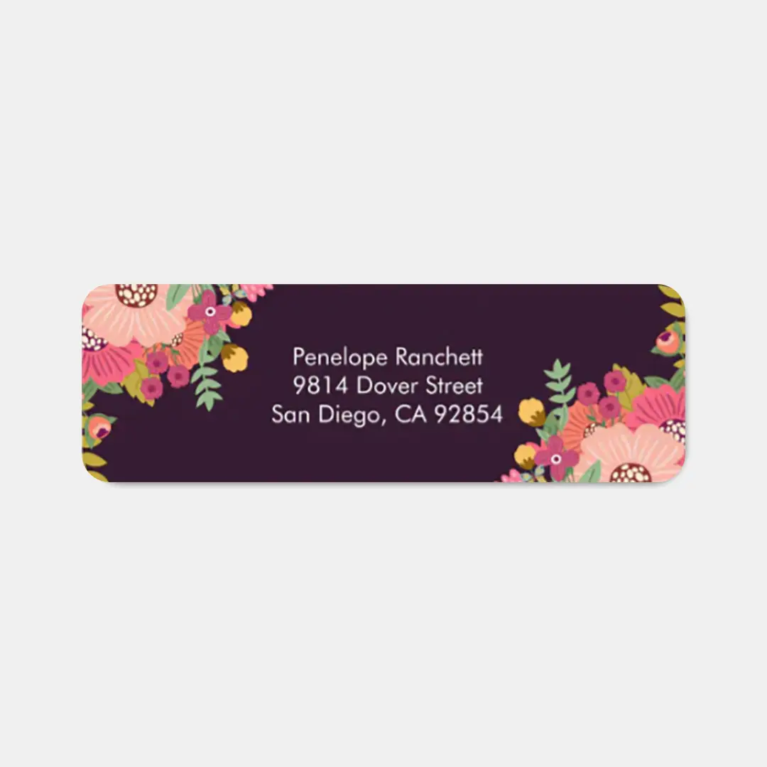Vizons Design Dark Plum & Florals Return Address Label School and Office Supplies