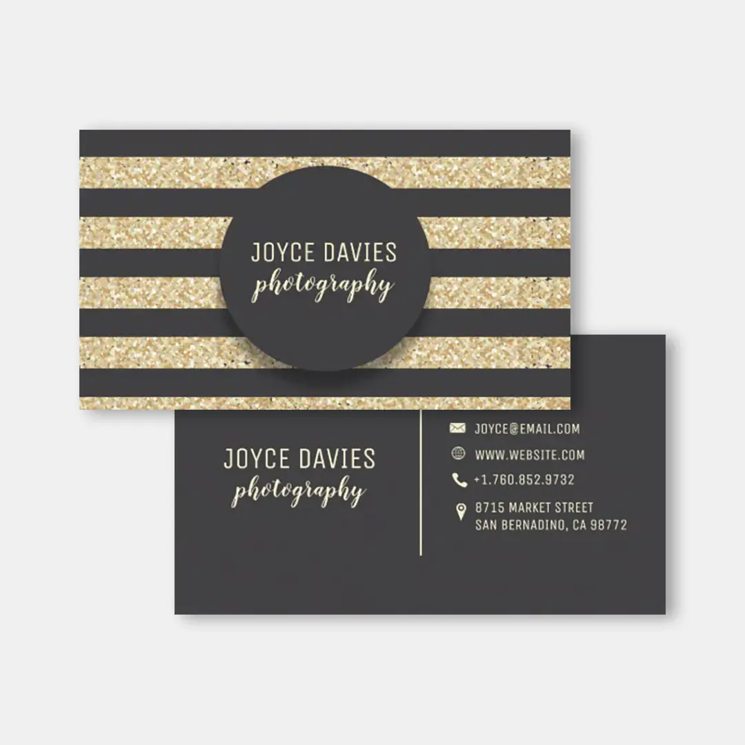 Vizons Design Elegant Gold Glitter & Black Stripes Business Card