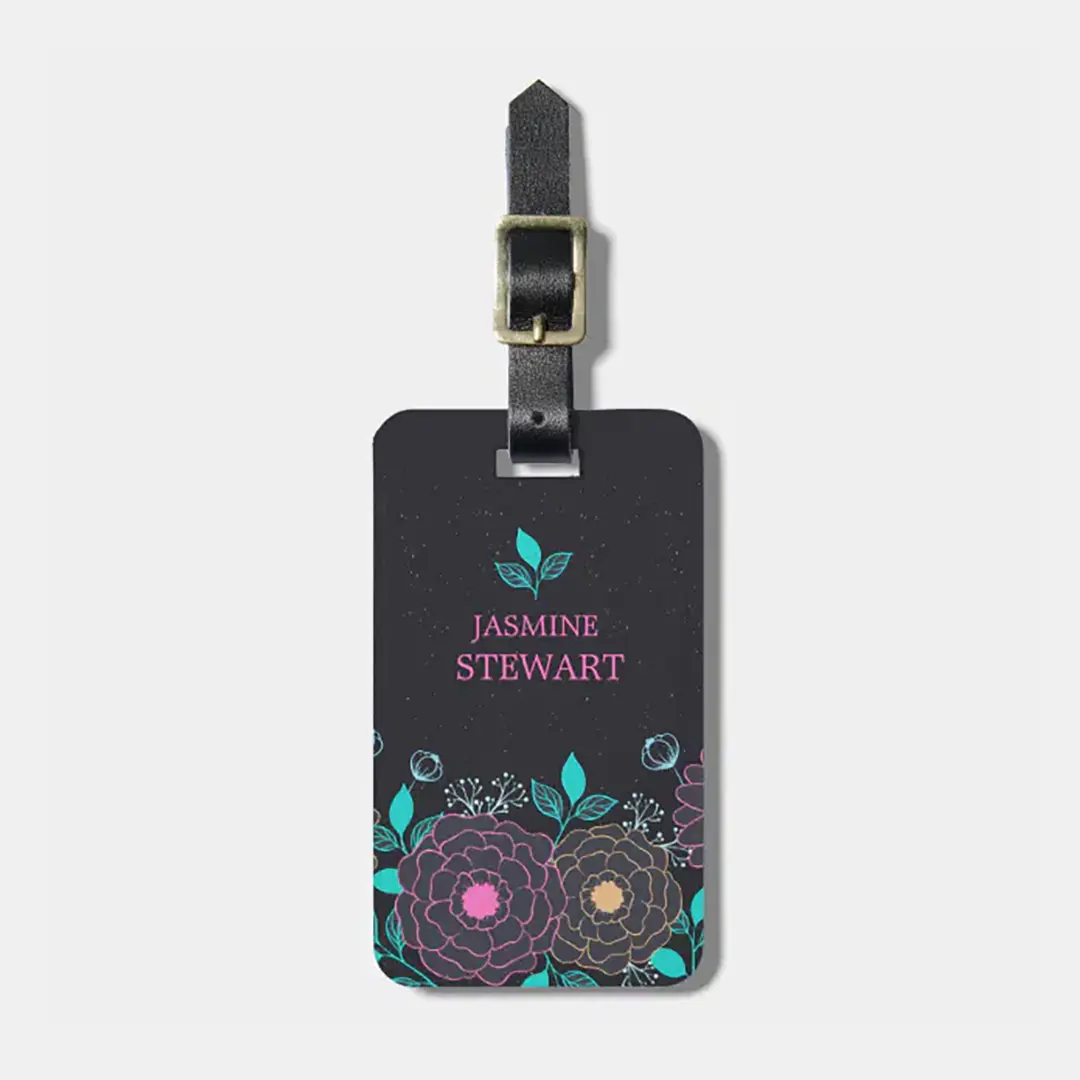 Vizons Design Pink & Jade Hand Drawn Flowers Luggage Tag
