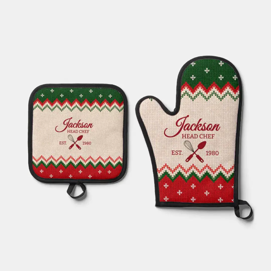 Vizons Design Christmas Sweater Pattern Pot Holder & Oven Mitt